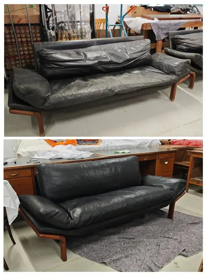 Dänisches Design-Sofa · Vorzeigeprojekt – Restaurierung vorher/nachher, luxconservatio Berlin