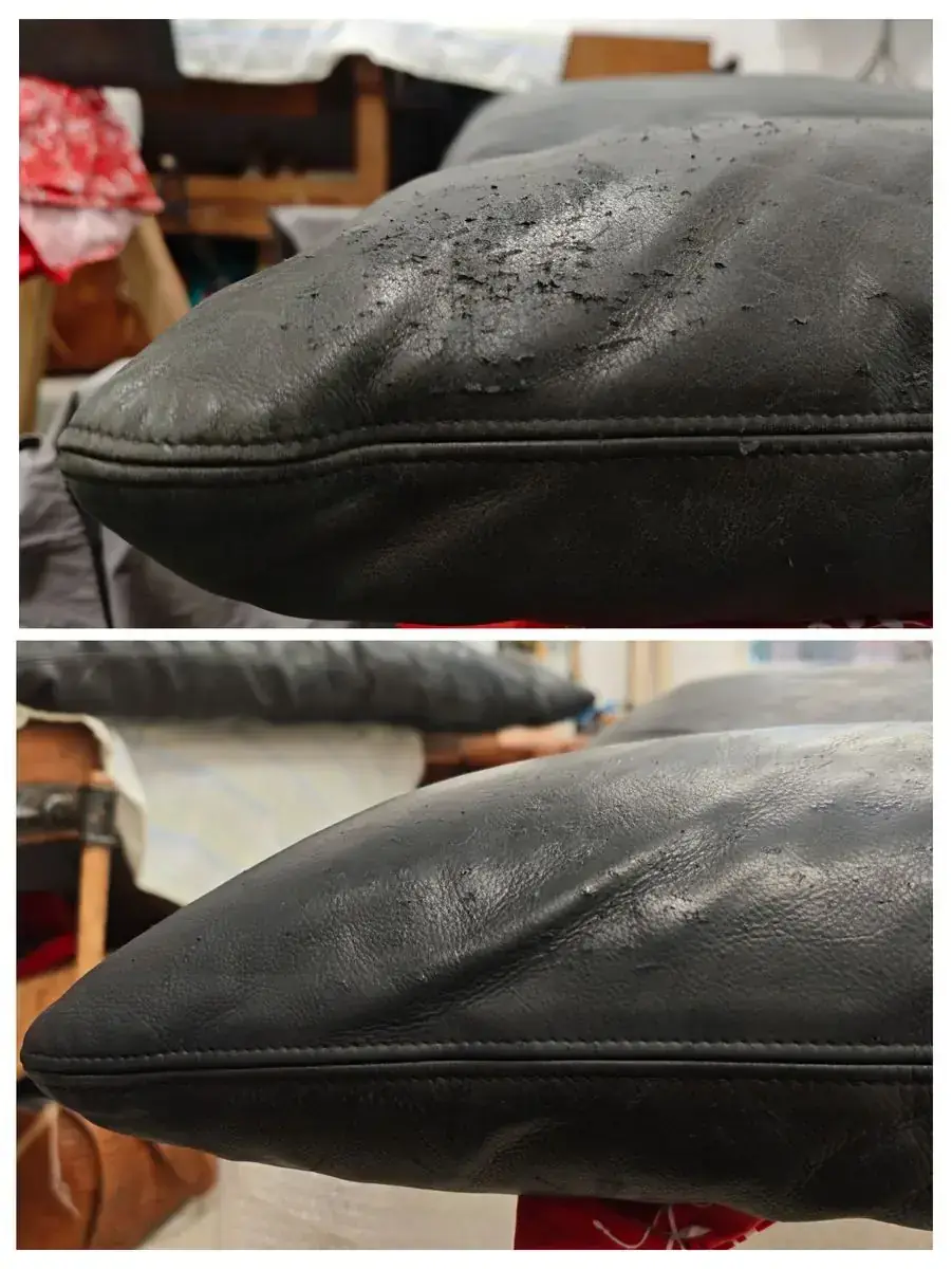 Leder Kanten und Randbereich – Restaurierung Detail Vorher Nachher, luxconservatio Berlin