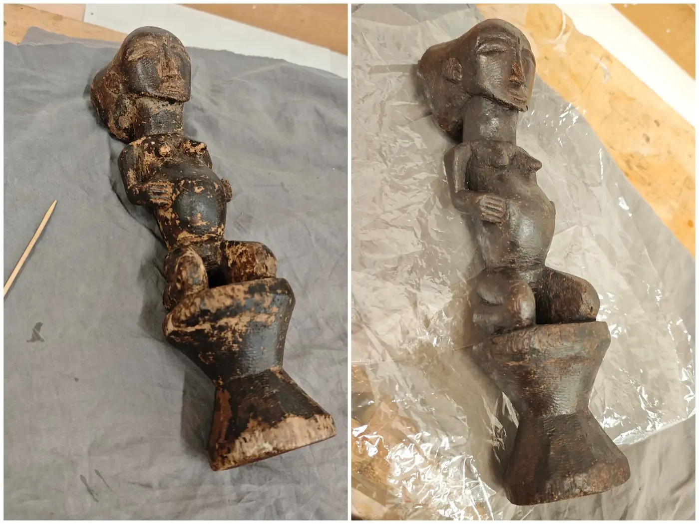 Songye Maternité-Figur direkter Vorher Nachher Vergleich, luxconservatio Berlin
